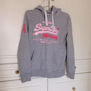 Super dry vintage gray pink logo hoodie size 10